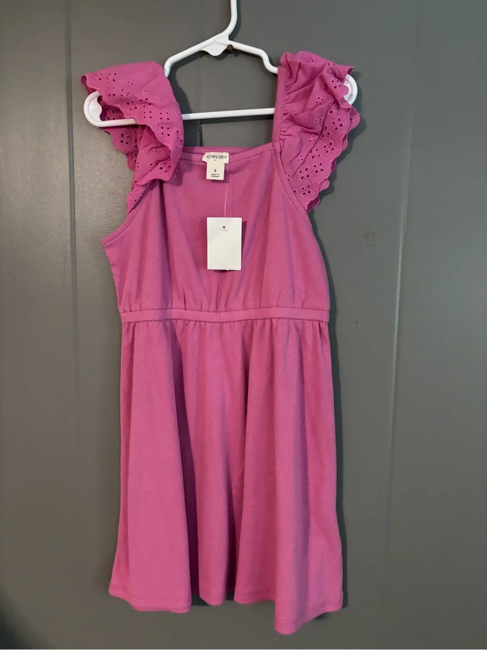 Crewcuts Pink Eyelet Flutter-Sleeve Knit Dress